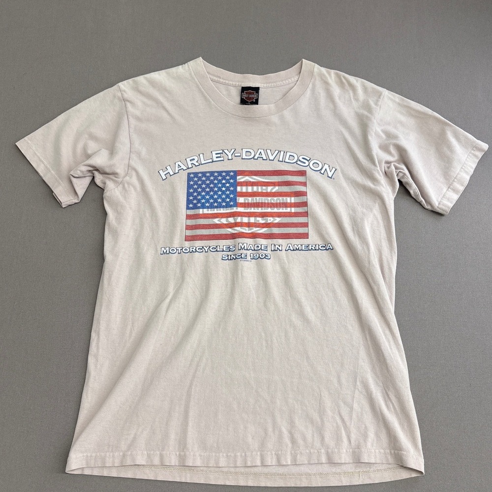 Harley Davidson Bumpus Memphis T-Shirt Mens Large Tan Flag Made in USA Holoubek